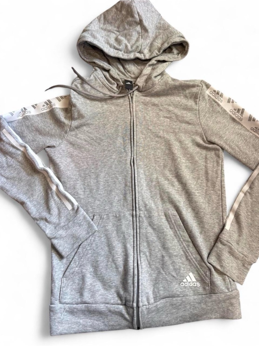 adidas Gray Full-Zip Hooded Jacket with Logo Tape
